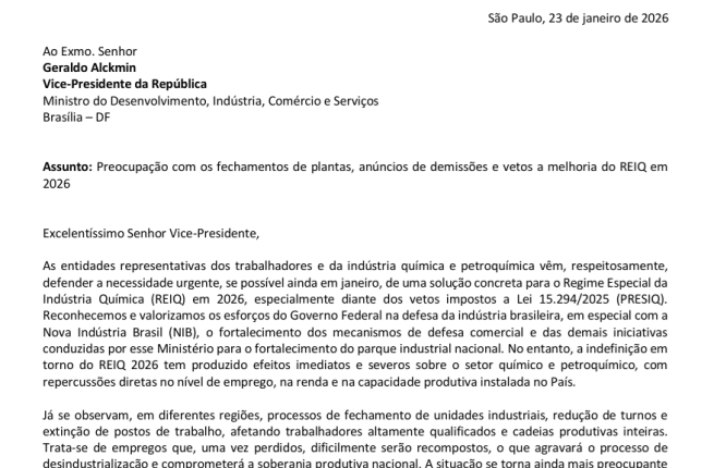 FETQUIM e entidades do setor defendem solução urgente para o REIQ 2026